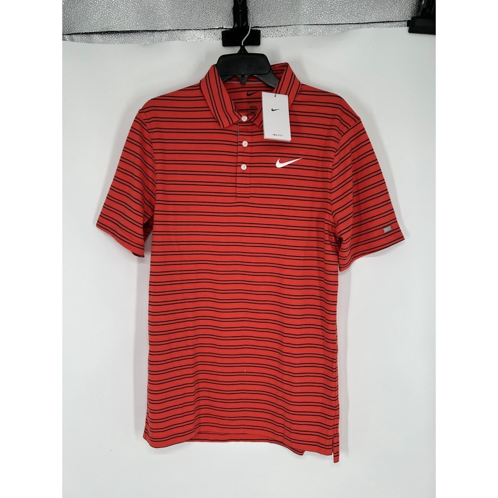 Nike Player Golf Polo Shirt Mens Small Tall ST Orange Striped Dri Fit CV3496-631